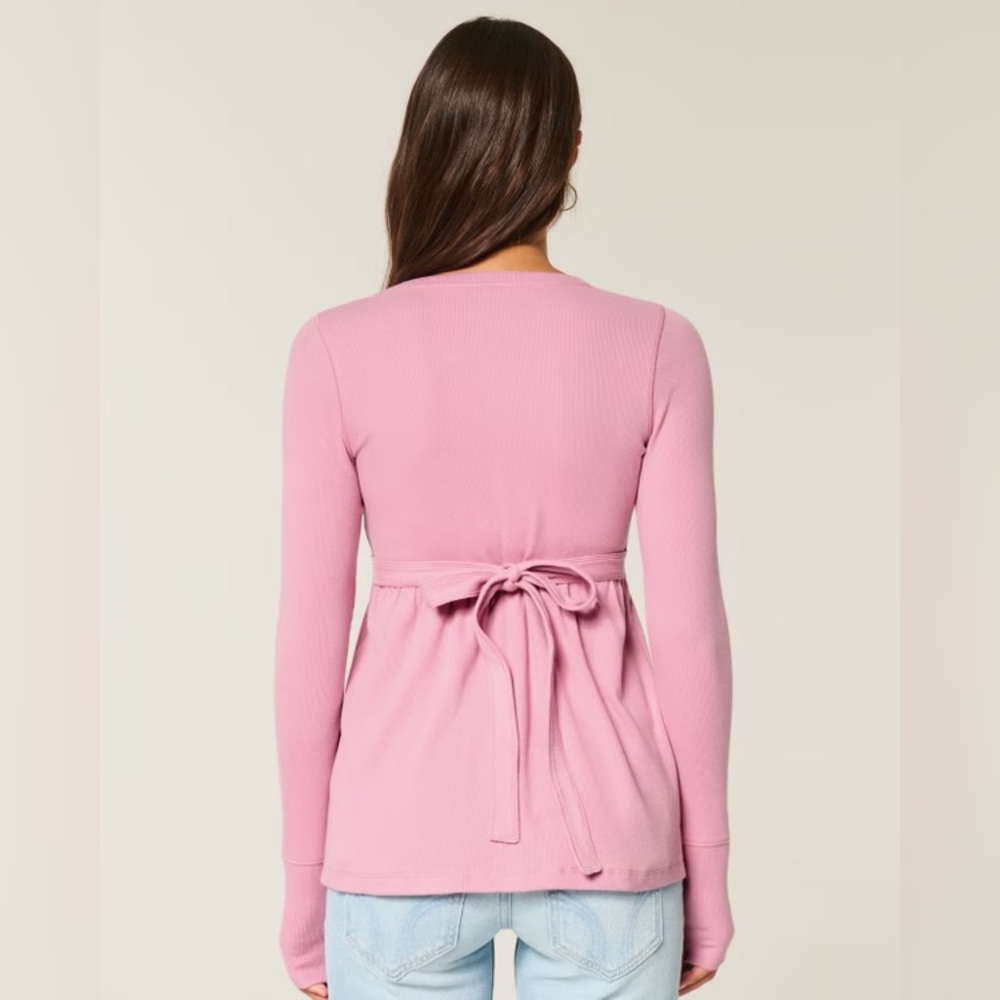 NWT- Hollister pink Tie Back Henley Babydoll Top  Y2K - small- fitted top - Picture 7 of 10